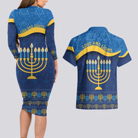 Love and Light Hanukkah Couples Matching Long Sleeve Bodycon Dress and Hawaiian Shirt The Hanukkiah Menorah Pattern LT9 - Wonder Print Shop