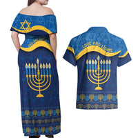 Love and Light Hanukkah Couples Matching Off Shoulder Maxi Dress and Hawaiian Shirt The Hanukkiah Menorah Pattern LT9 - Wonder Print Shop