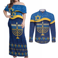 Love and Light Hanukkah Couples Matching Off Shoulder Maxi Dress and Long Sleeve Button Shirt The Hanukkiah Menorah Pattern LT9 - Wonder Print Shop