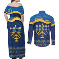 Love and Light Hanukkah Couples Matching Off Shoulder Maxi Dress and Long Sleeve Button Shirt The Hanukkiah Menorah Pattern LT9 - Wonder Print Shop