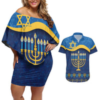 Love and Light Hanukkah Couples Matching Off Shoulder Short Dress and Hawaiian Shirt The Hanukkiah Menorah Pattern LT9 - Wonder Print Shop