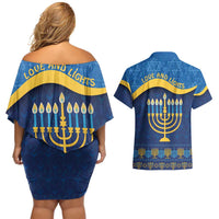Love and Light Hanukkah Couples Matching Off Shoulder Short Dress and Hawaiian Shirt The Hanukkiah Menorah Pattern LT9 - Wonder Print Shop