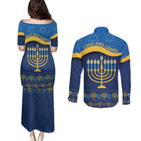 Love and Light Hanukkah Couples Matching Puletasi and Long Sleeve Button Shirt The Hanukkiah Menorah Pattern LT9 - Wonder Print Shop