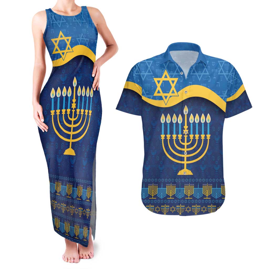 Love and Light Hanukkah Couples Matching Tank Maxi Dress and Hawaiian Shirt The Hanukkiah Menorah Pattern LT9 - Wonder Print Shop