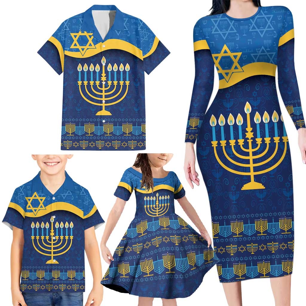 Love and Light Hanukkah Family Matching Long Sleeve Bodycon Dress and Hawaiian Shirt The Hanukkiah Menorah Pattern LT9 - Wonder Print Shop