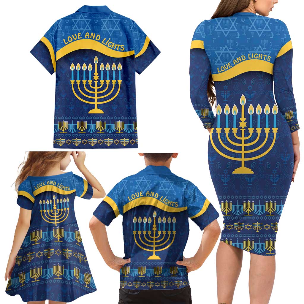 Love and Light Hanukkah Family Matching Long Sleeve Bodycon Dress and Hawaiian Shirt The Hanukkiah Menorah Pattern LT9 - Wonder Print Shop