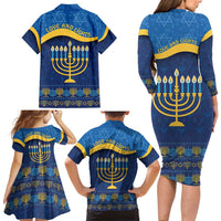 Love and Light Hanukkah Family Matching Long Sleeve Bodycon Dress and Hawaiian Shirt The Hanukkiah Menorah Pattern LT9 - Wonder Print Shop