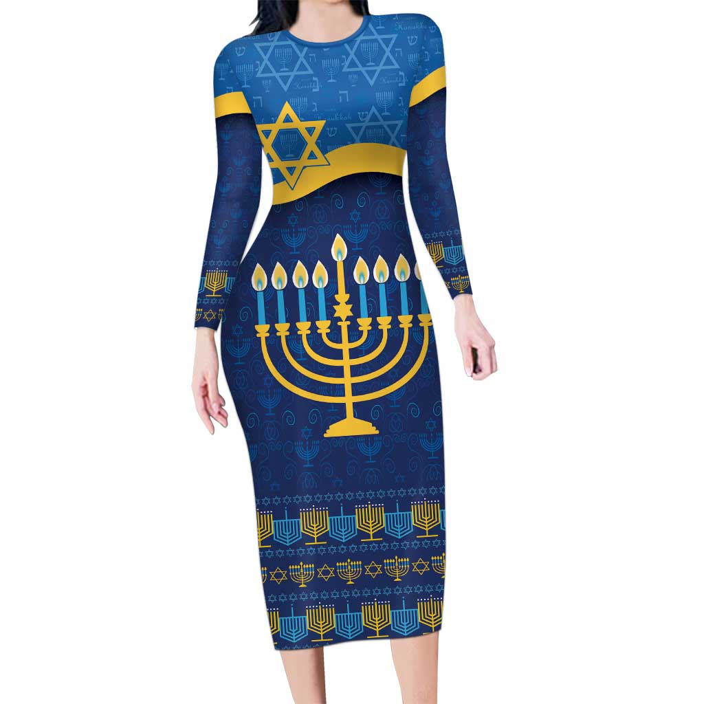 Love and Light Hanukkah Family Matching Long Sleeve Bodycon Dress and Hawaiian Shirt The Hanukkiah Menorah Pattern LT9 - Wonder Print Shop