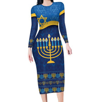 Love and Light Hanukkah Family Matching Long Sleeve Bodycon Dress and Hawaiian Shirt The Hanukkiah Menorah Pattern LT9 - Wonder Print Shop