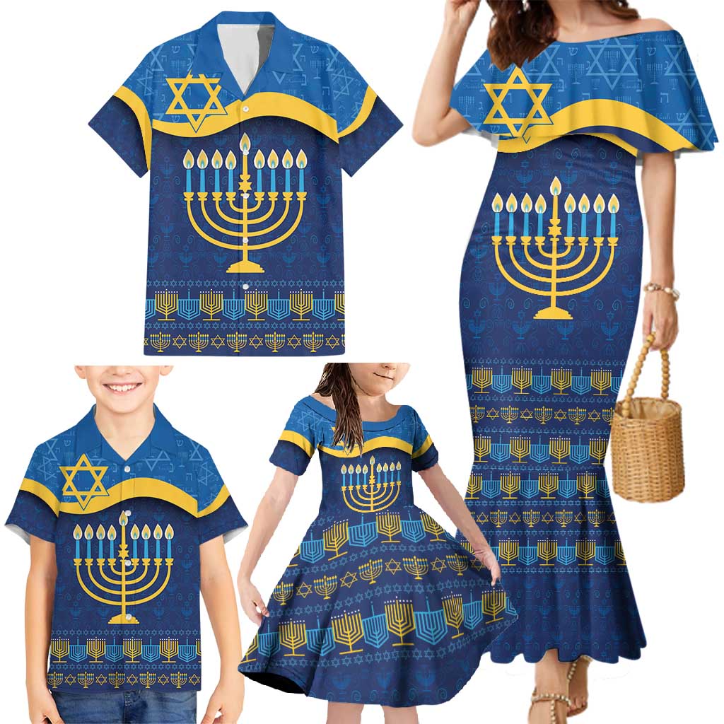 Love and Light Hanukkah Family Matching Mermaid Dress and Hawaiian Shirt The Hanukkiah Menorah Pattern LT9 - Wonder Print Shop