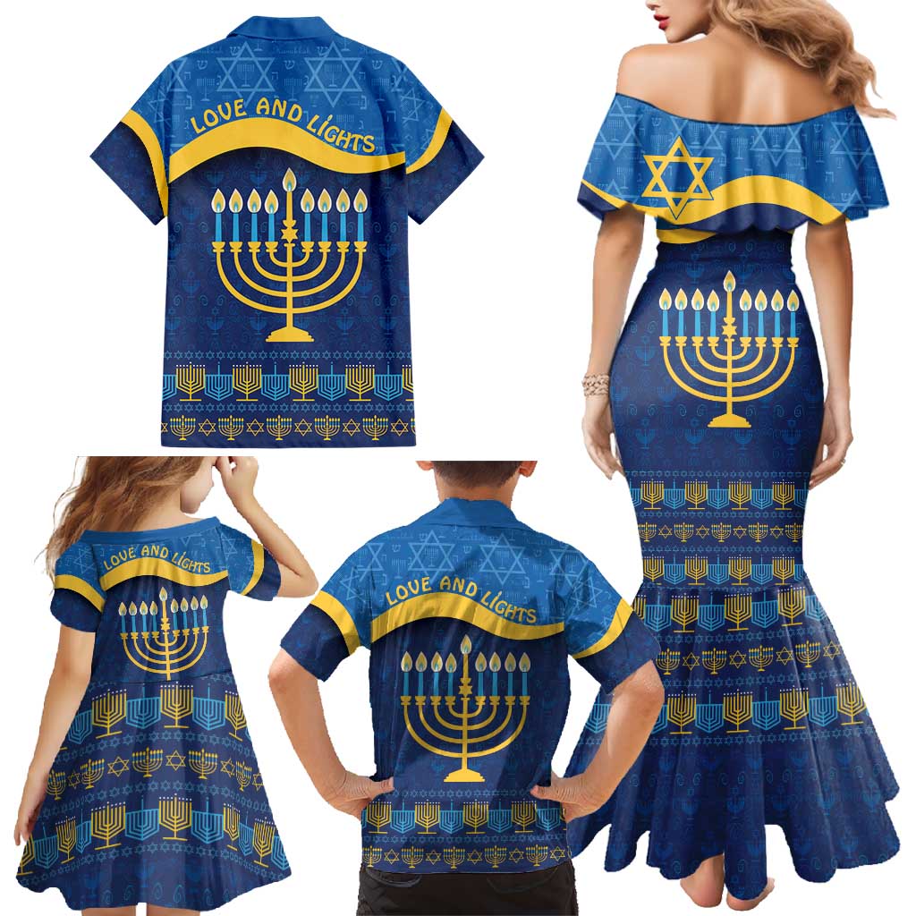Love and Light Hanukkah Family Matching Mermaid Dress and Hawaiian Shirt The Hanukkiah Menorah Pattern LT9 - Wonder Print Shop