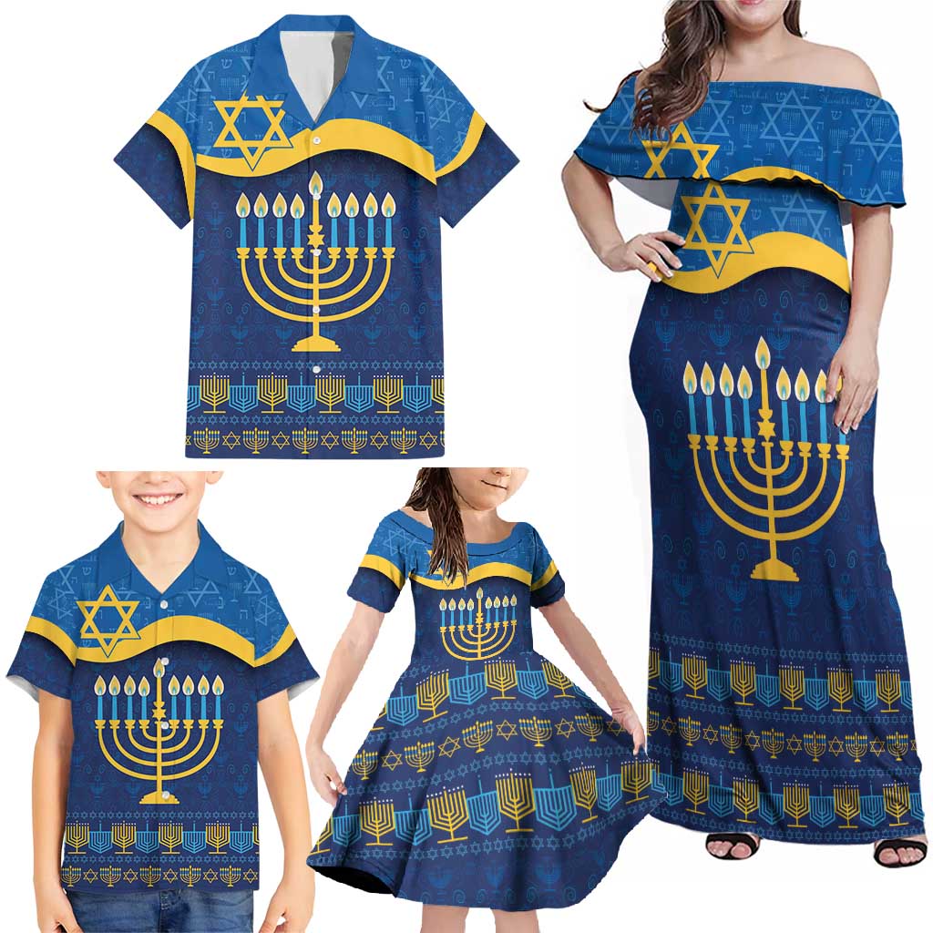 Love and Light Hanukkah Family Matching Off Shoulder Maxi Dress and Hawaiian Shirt The Hanukkiah Menorah Pattern LT9 - Wonder Print Shop