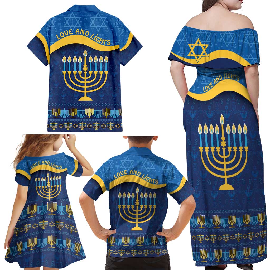 Love and Light Hanukkah Family Matching Off Shoulder Maxi Dress and Hawaiian Shirt The Hanukkiah Menorah Pattern LT9 - Wonder Print Shop