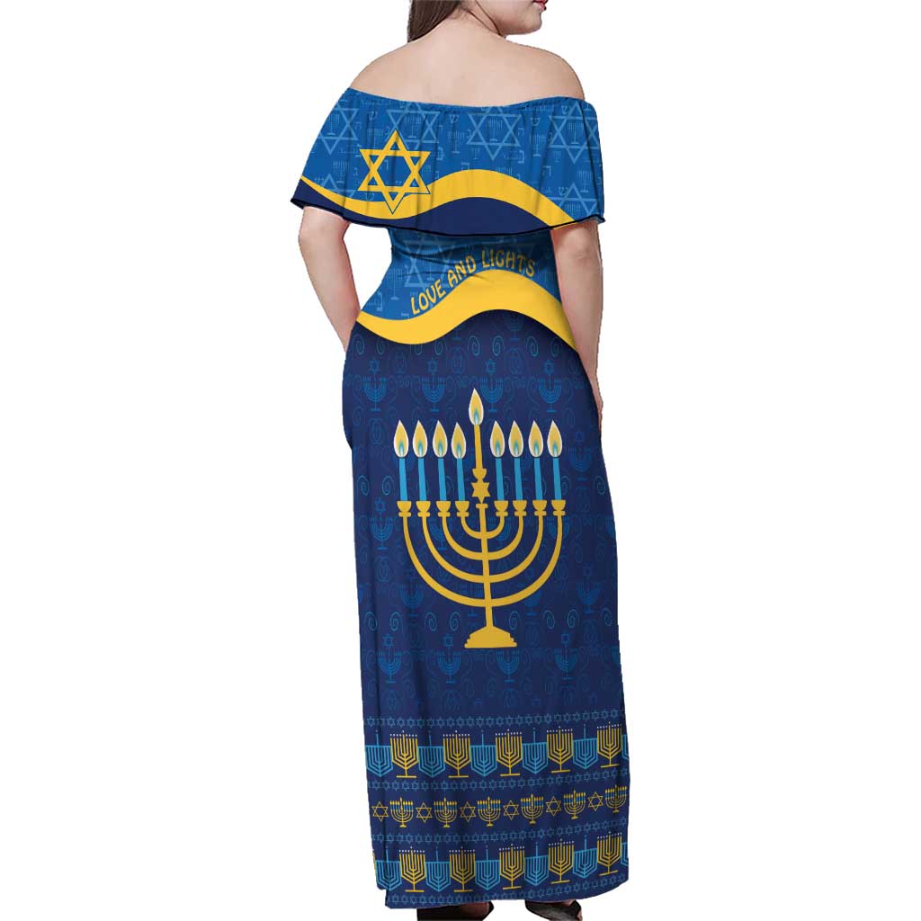 Love and Light Hanukkah Family Matching Off Shoulder Maxi Dress and Hawaiian Shirt The Hanukkiah Menorah Pattern LT9 - Wonder Print Shop