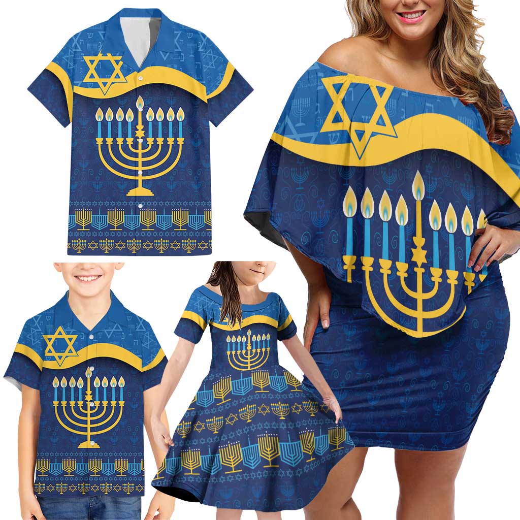 Love and Light Hanukkah Family Matching Off Shoulder Short Dress and Hawaiian Shirt The Hanukkiah Menorah Pattern LT9 - Wonder Print Shop