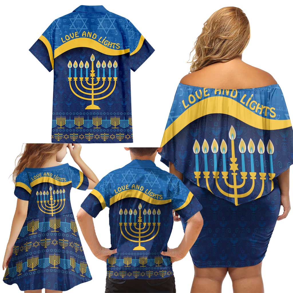 Love and Light Hanukkah Family Matching Off Shoulder Short Dress and Hawaiian Shirt The Hanukkiah Menorah Pattern LT9 - Wonder Print Shop