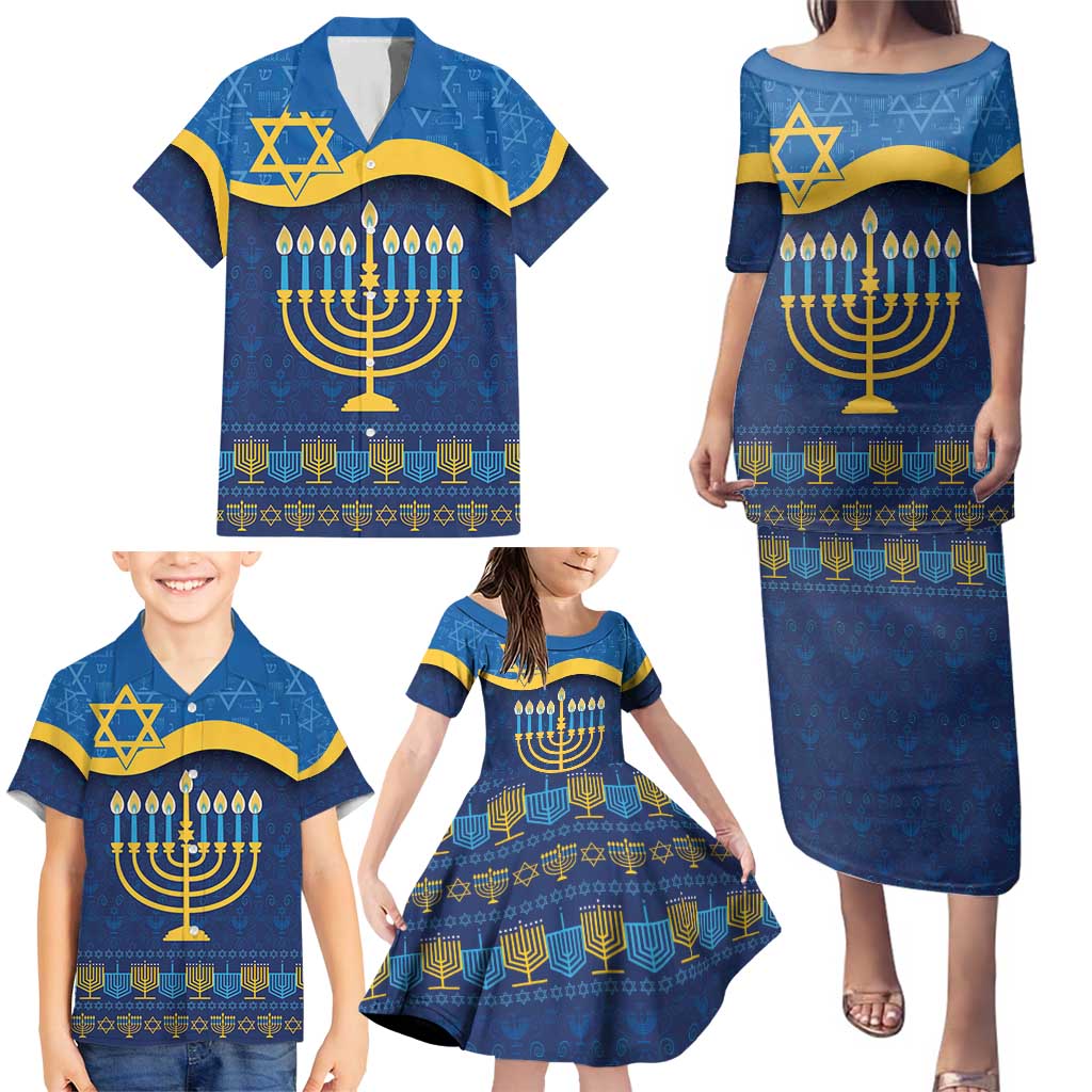 Love and Light Hanukkah Family Matching Puletasi and Hawaiian Shirt The Hanukkiah Menorah Pattern - Wonder Print Shop