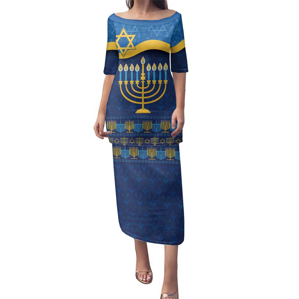 Love and Light Hanukkah Family Matching Puletasi and Hawaiian Shirt The Hanukkiah Menorah Pattern - Wonder Print Shop