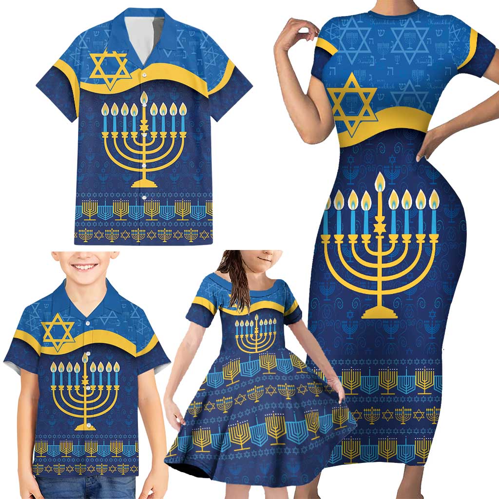 Love and Light Hanukkah Family Matching Short Sleeve Bodycon Dress and Hawaiian Shirt The Hanukkiah Menorah Pattern - Wonder Print Shop