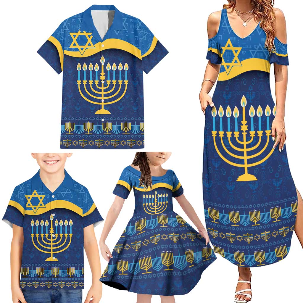 Love and Light Hanukkah Family Matching Summer Maxi Dress and Hawaiian Shirt The Hanukkiah Menorah Pattern - Wonder Print Shop