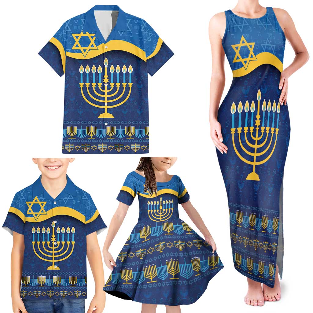 Love and Light Hanukkah Family Matching Tank Maxi Dress and Hawaiian Shirt The Hanukkiah Menorah Pattern - Wonder Print Shop