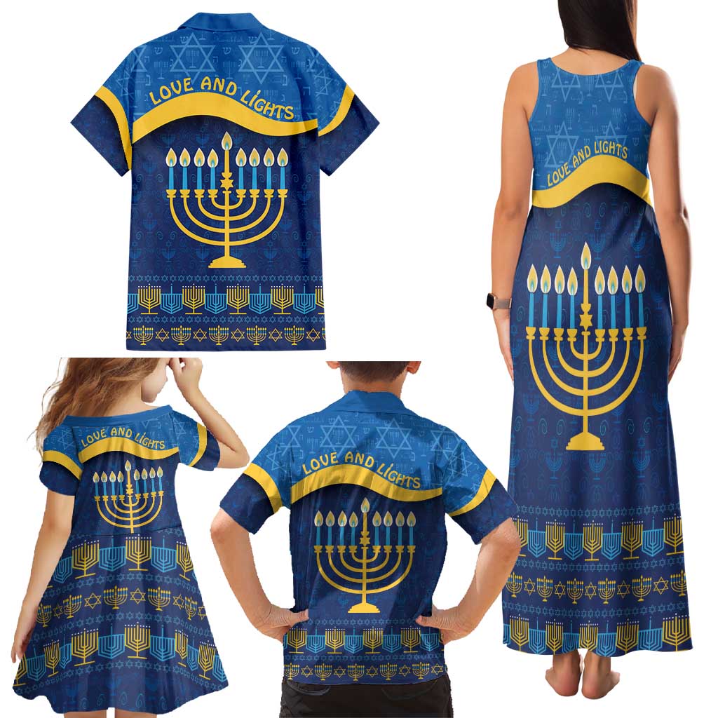 Love and Light Hanukkah Family Matching Tank Maxi Dress and Hawaiian Shirt The Hanukkiah Menorah Pattern - Wonder Print Shop