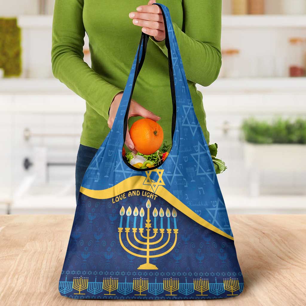 Love and Light Hanukkah Grocery Bag The Hanukkiah Menorah Pattern