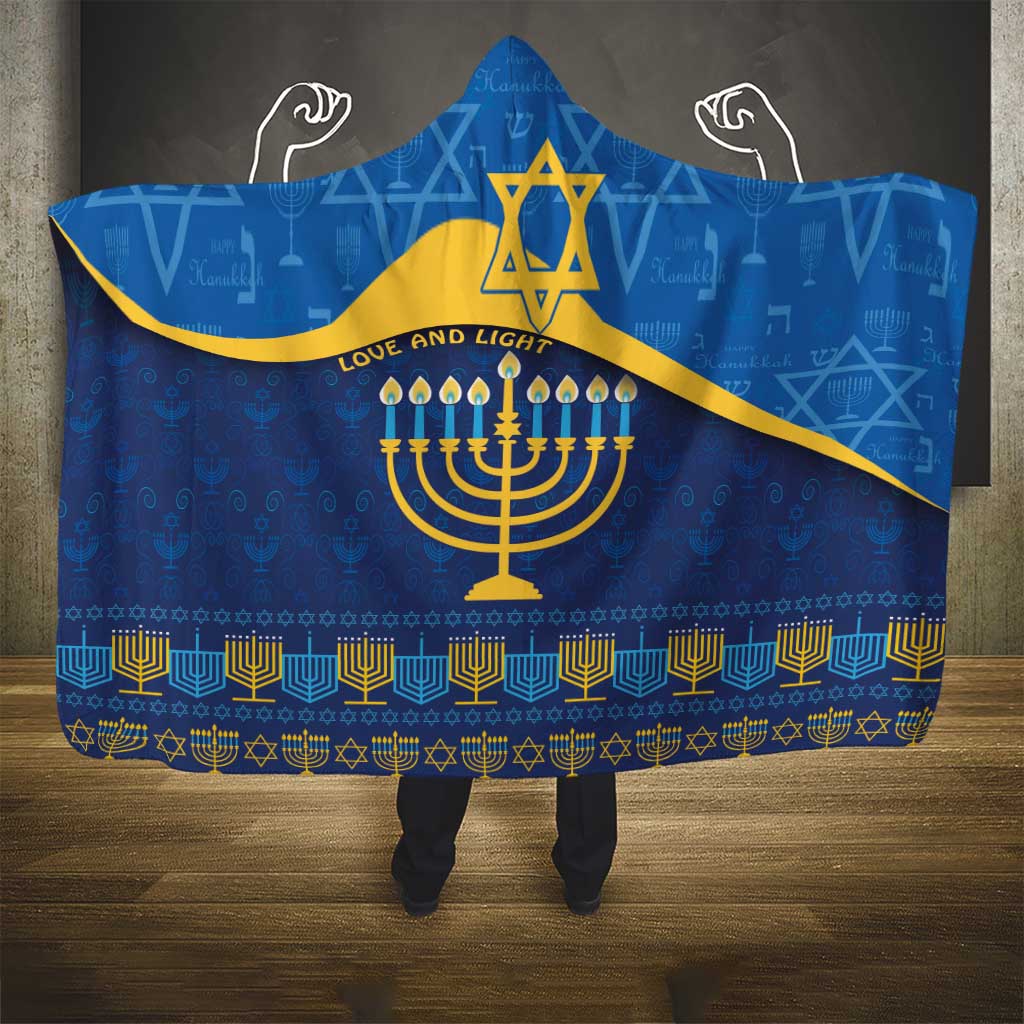 Love and Light Hanukkah Hooded Blanket The Hanukkiah Menorah Pattern