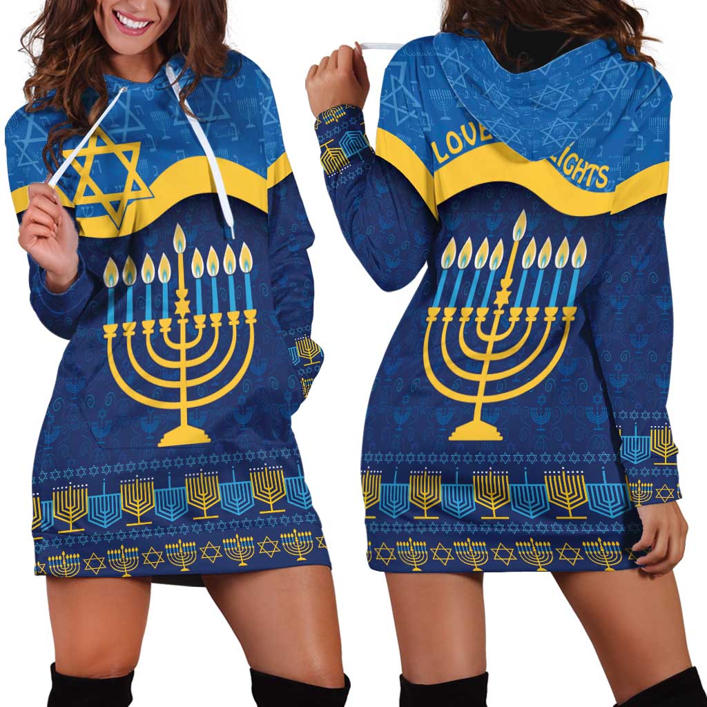 Love and Light Hanukkah Hoodie Dress The Hanukkiah Menorah Pattern - Wonder Print Shop