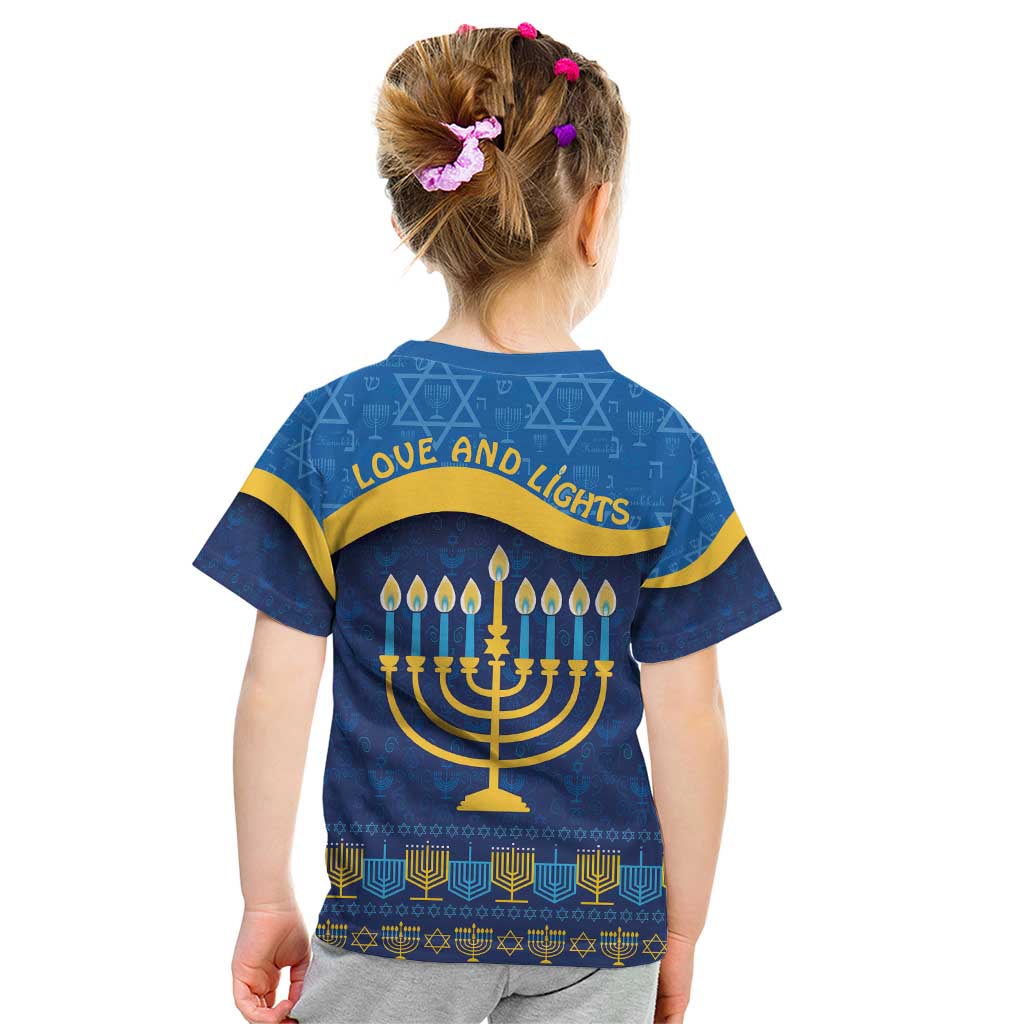 Love and Light Hanukkah Kid T Shirt The Hanukkiah Menorah Pattern - Wonder Print Shop