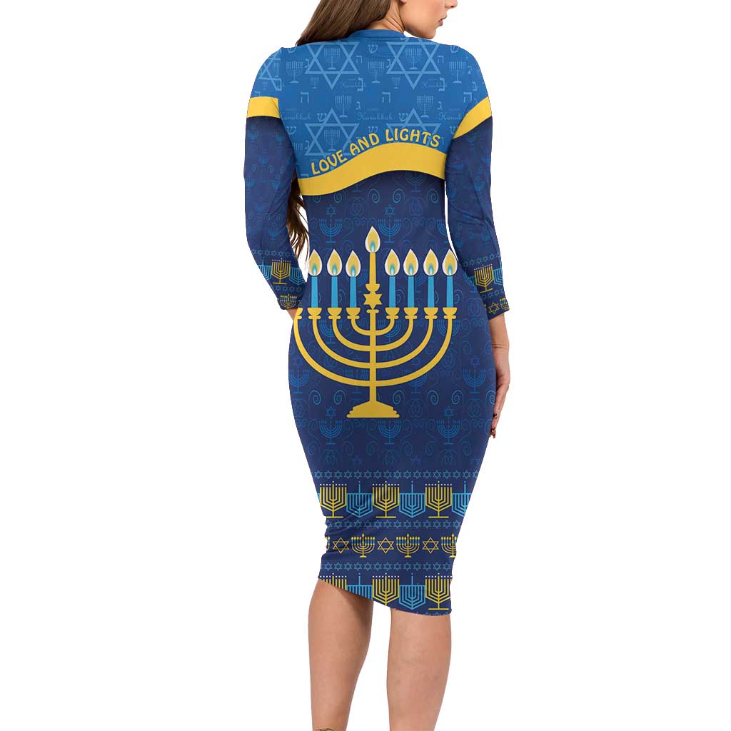 Love and Light Hanukkah Long Sleeve Bodycon Dress The Hanukkiah Menorah Pattern - Wonder Print Shop