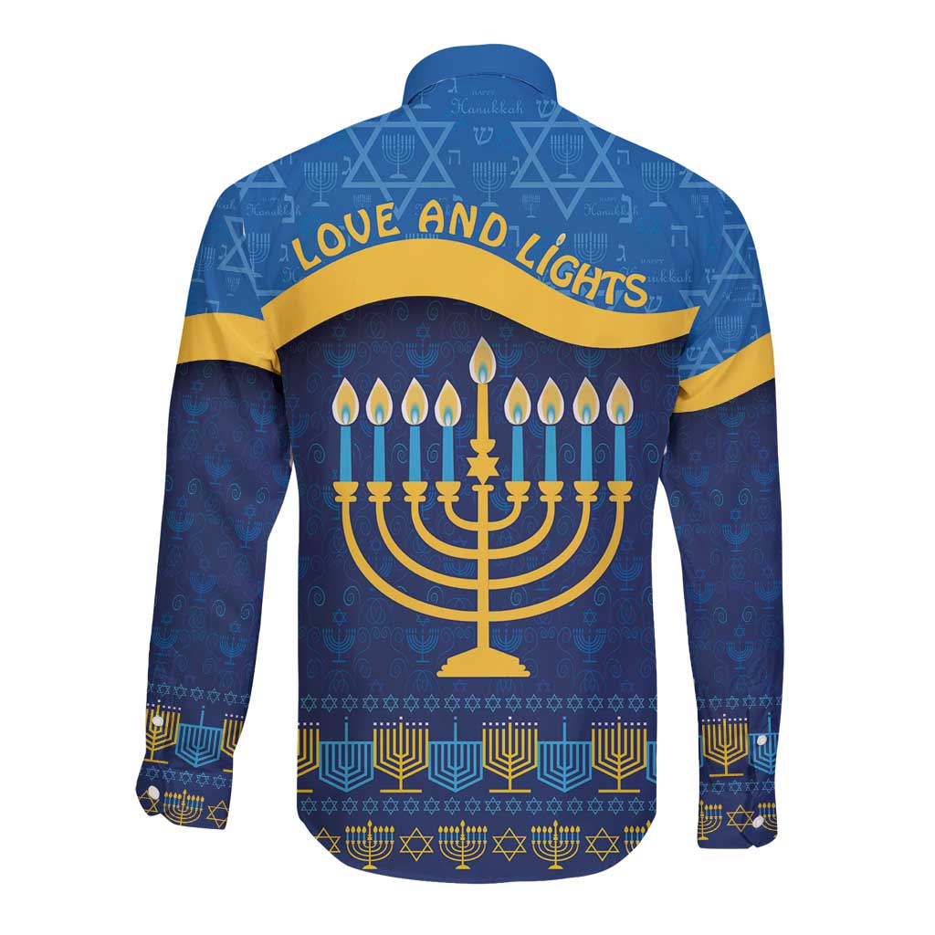 Love and Light Hanukkah Long Sleeve Button Shirt The Hanukkiah Menorah Pattern - Wonder Print Shop