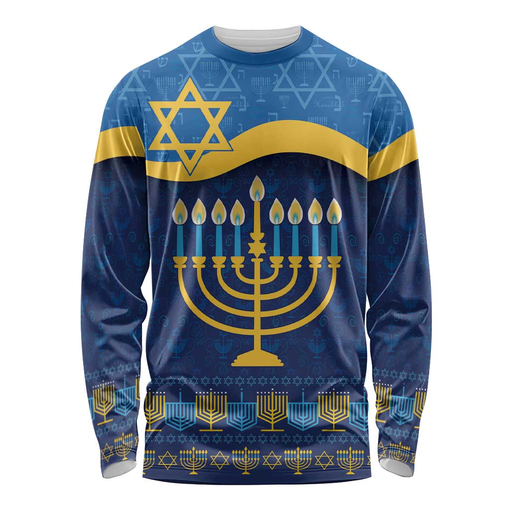 Love and Light Hanukkah Long Sleeve Shirt The Hanukkiah Menorah Pattern - Wonder Print Shop