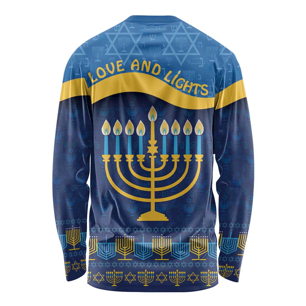 Love and Light Hanukkah Long Sleeve Shirt The Hanukkiah Menorah Pattern - Wonder Print Shop