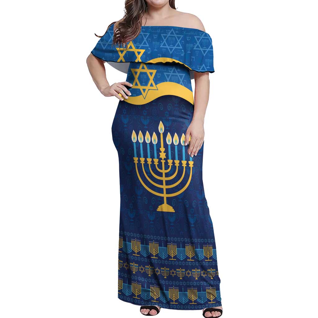 Love and Light Hanukkah Off Shoulder Maxi Dress The Hanukkiah Menorah Pattern - Wonder Print Shop