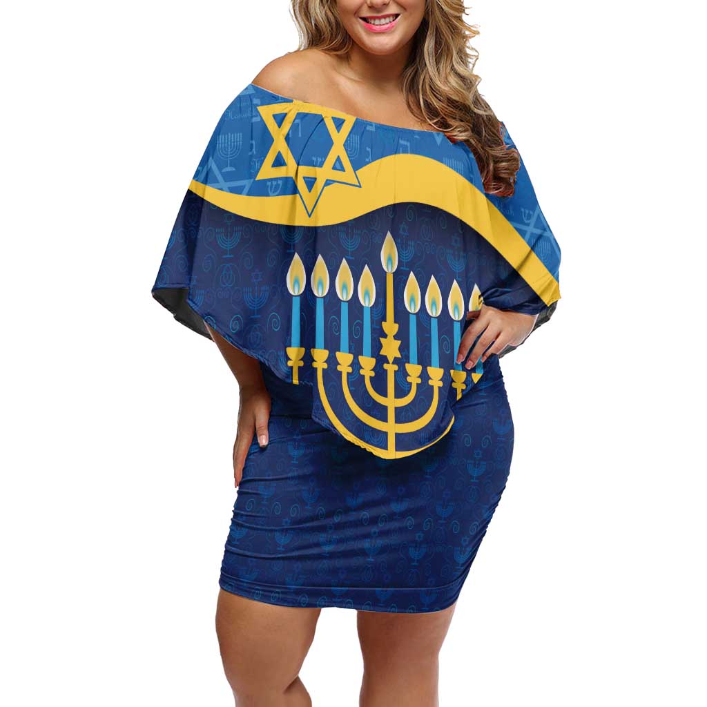 Love and Light Hanukkah Off Shoulder Short Dress The Hanukkiah Menorah Pattern - Wonder Print Shop