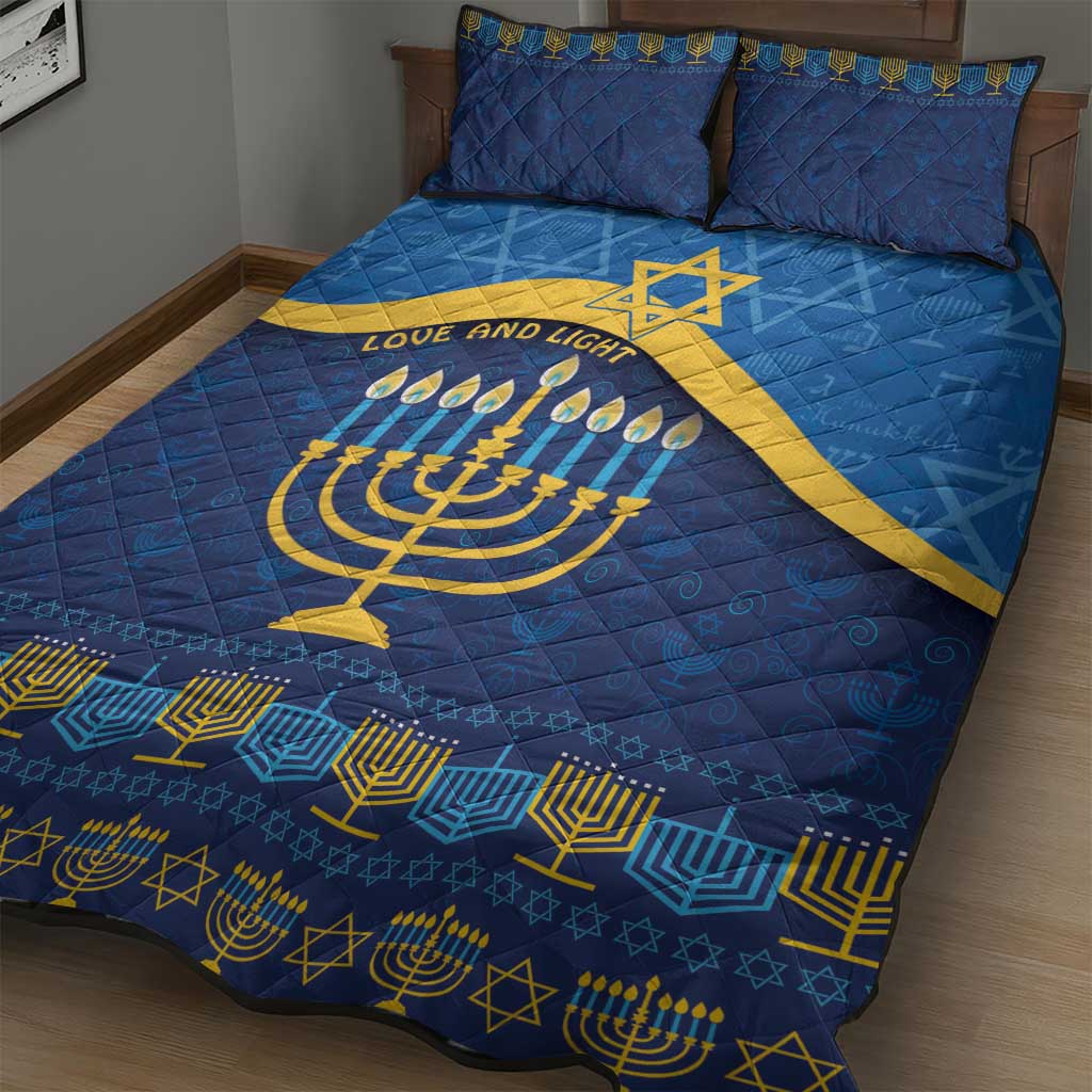 Love and Light Hanukkah Quilt Bed Set The Hanukkiah Menorah Pattern - Wonder Print Shop