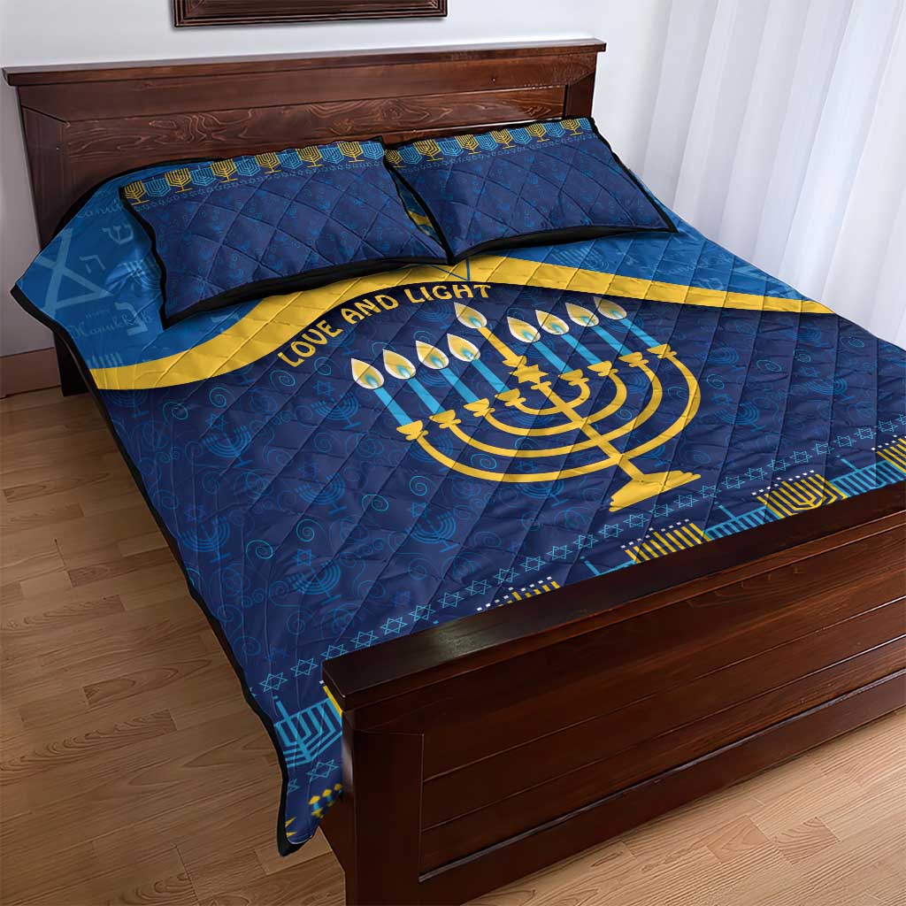 Love and Light Hanukkah Quilt Bed Set The Hanukkiah Menorah Pattern - Wonder Print Shop