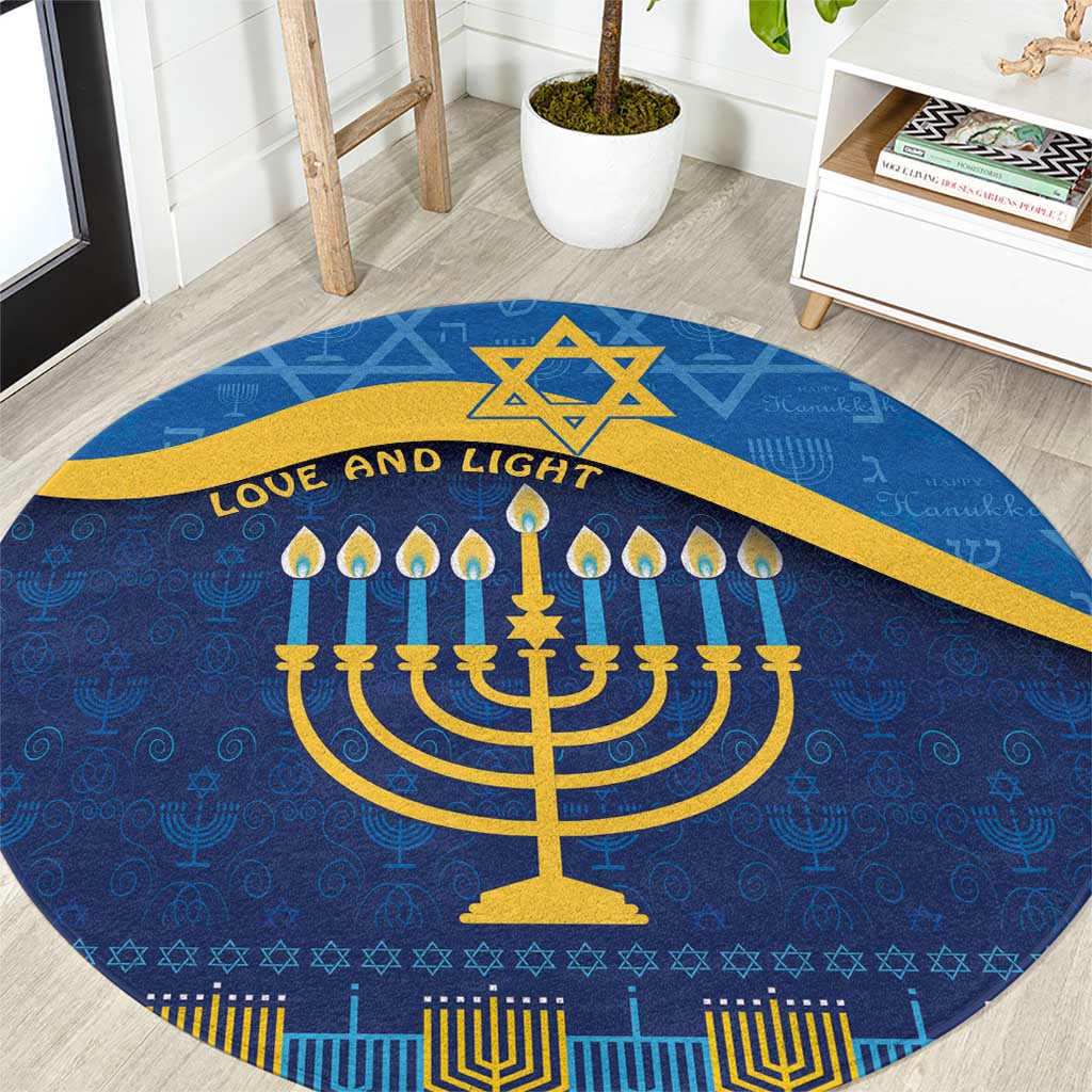 Love and Light Hanukkah Round Carpet The Hanukkiah Menorah Pattern