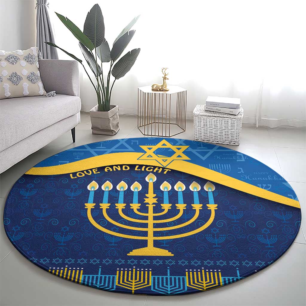 Love and Light Hanukkah Round Carpet The Hanukkiah Menorah Pattern