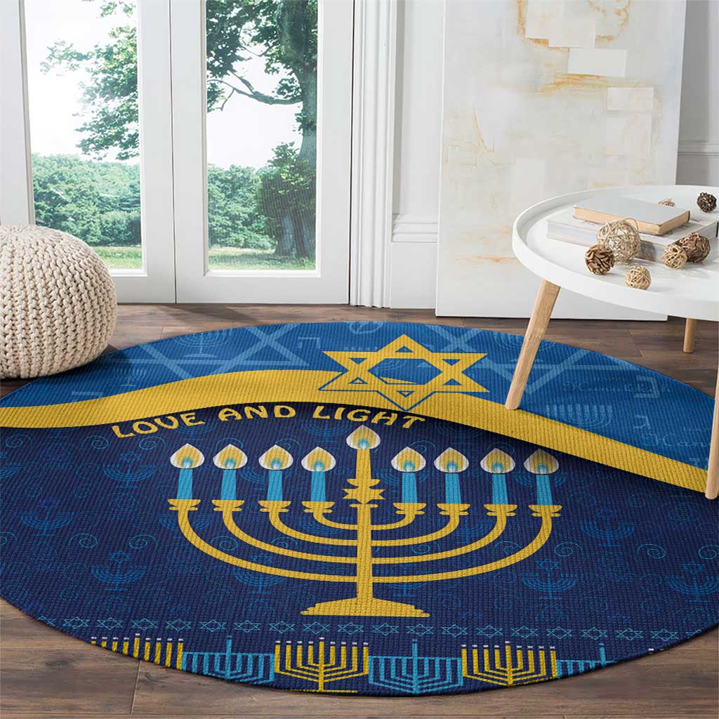 Love and Light Hanukkah Round Carpet The Hanukkiah Menorah Pattern