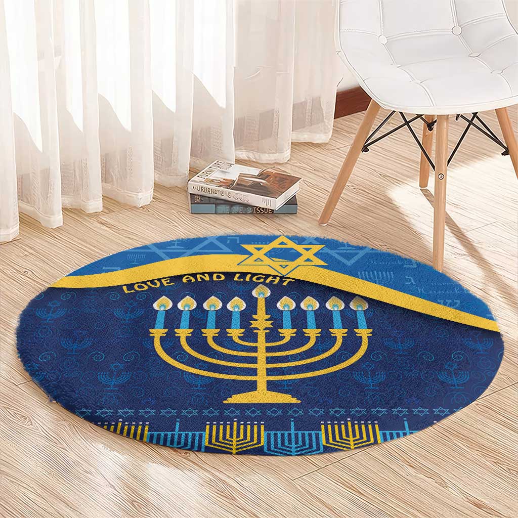 Love and Light Hanukkah Round Carpet The Hanukkiah Menorah Pattern