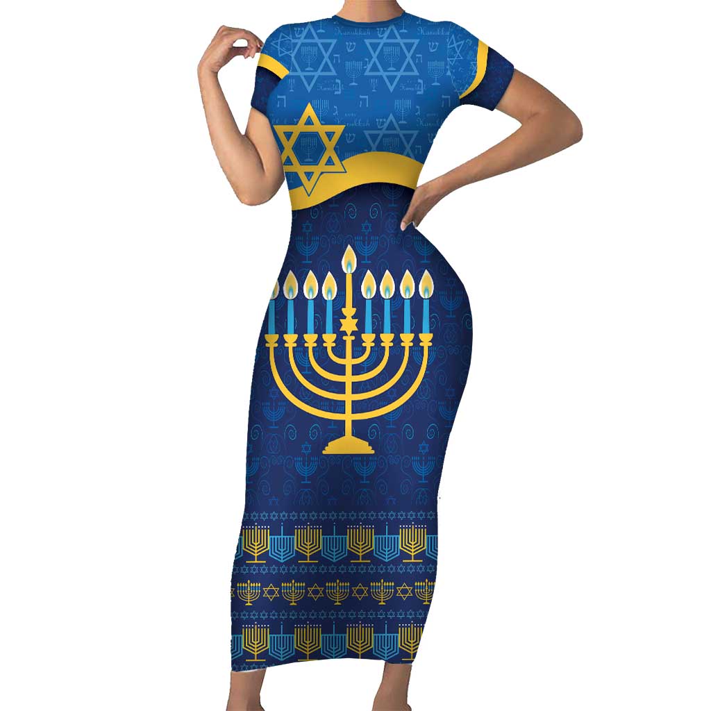 Love and Light Hanukkah Short Sleeve Bodycon Dress The Hanukkiah Menorah Pattern - Wonder Print Shop