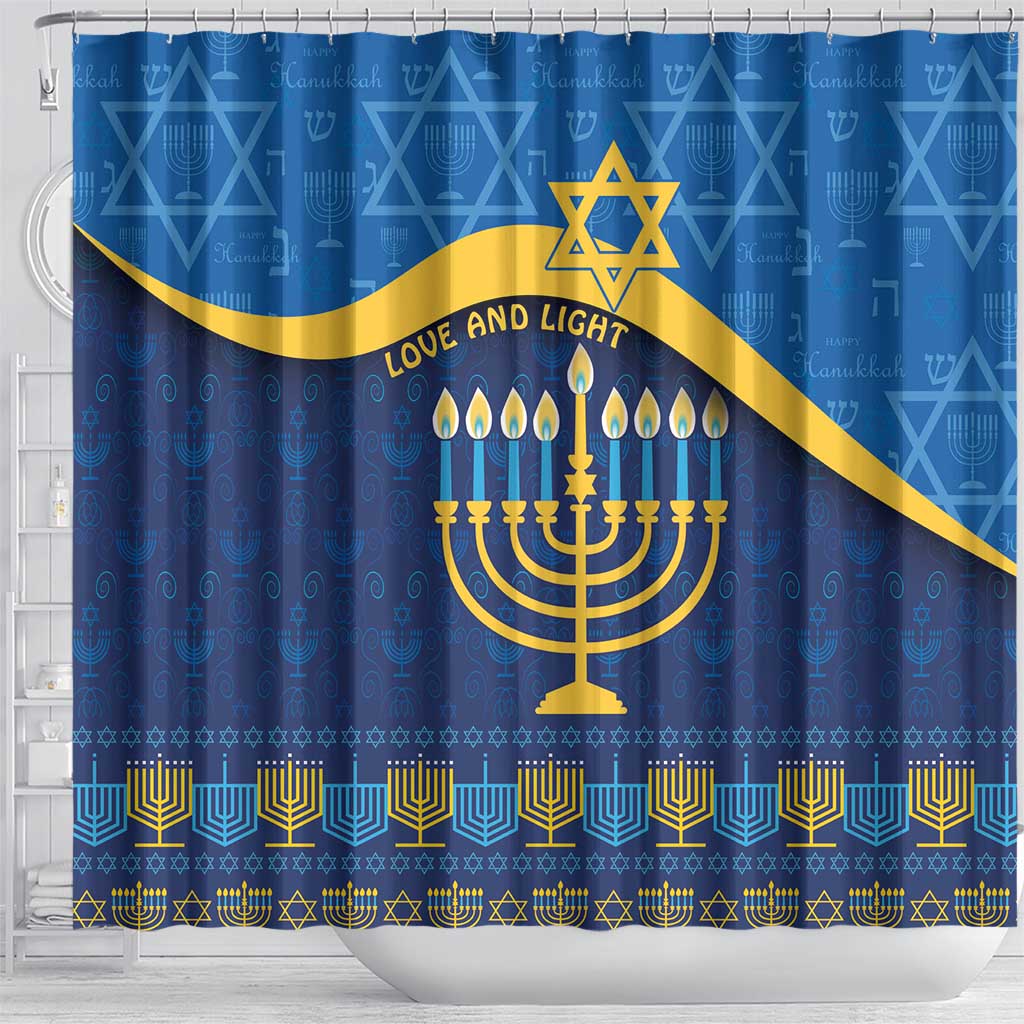 Love and Light Hanukkah Shower Curtain The Hanukkiah Menorah Pattern