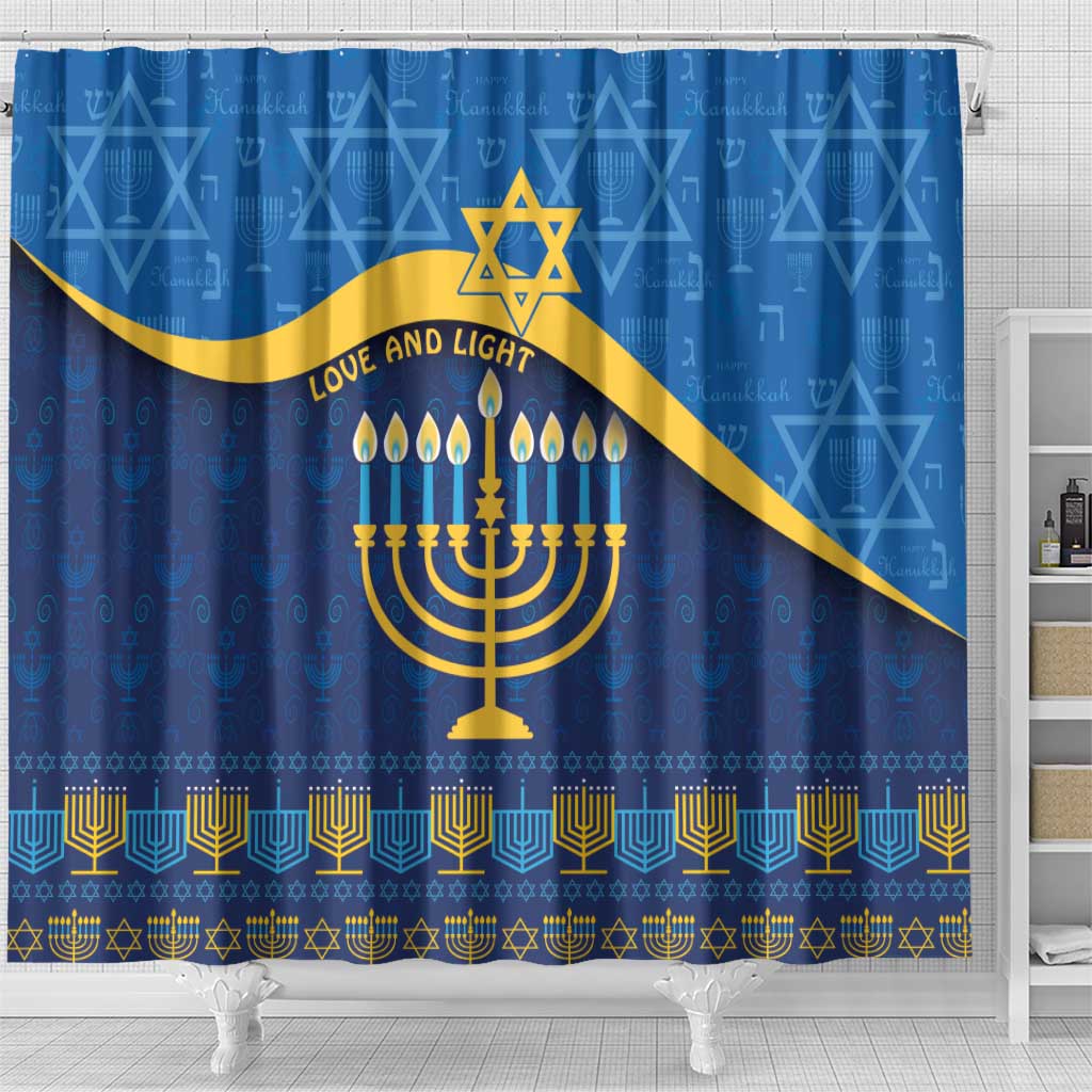 Love and Light Hanukkah Shower Curtain The Hanukkiah Menorah Pattern