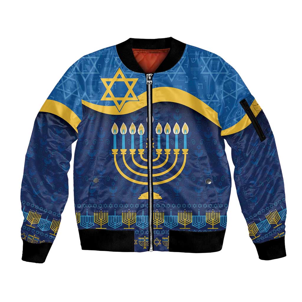 Love and Light Hanukkah Sleeve Zip Bomber Jacket The Hanukkiah Menorah Pattern - Wonder Print Shop