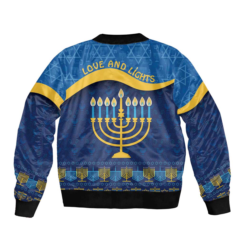 Love and Light Hanukkah Sleeve Zip Bomber Jacket The Hanukkiah Menorah Pattern - Wonder Print Shop