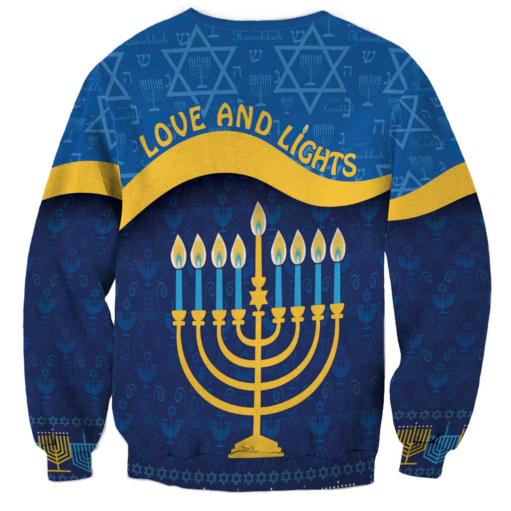 Love and Light Hanukkah Sweatshirt The Hanukkiah Menorah Pattern - Wonder Print Shop