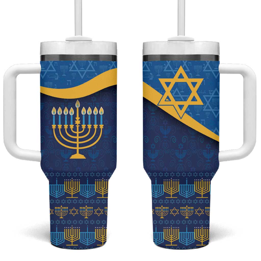 Love and Light Hanukkah Tumbler With Handle The Hanukkiah Menorah Pattern - Wonder Print Shop