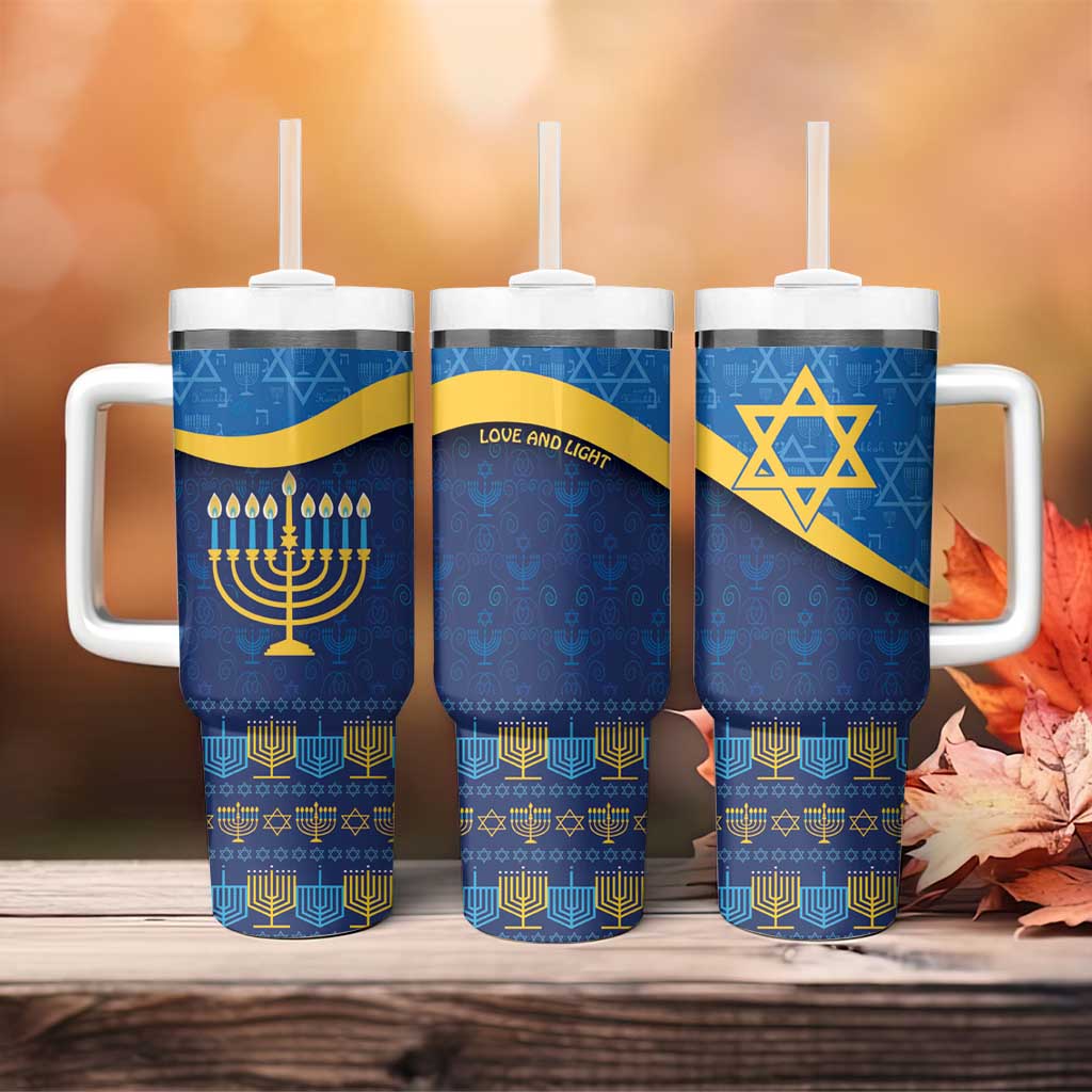 Love and Light Hanukkah Tumbler With Handle The Hanukkiah Menorah Pattern - Wonder Print Shop